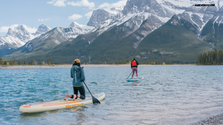 Mountain lake paddleboarding