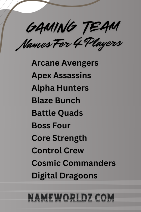 Gaming Team Names For 4 Player